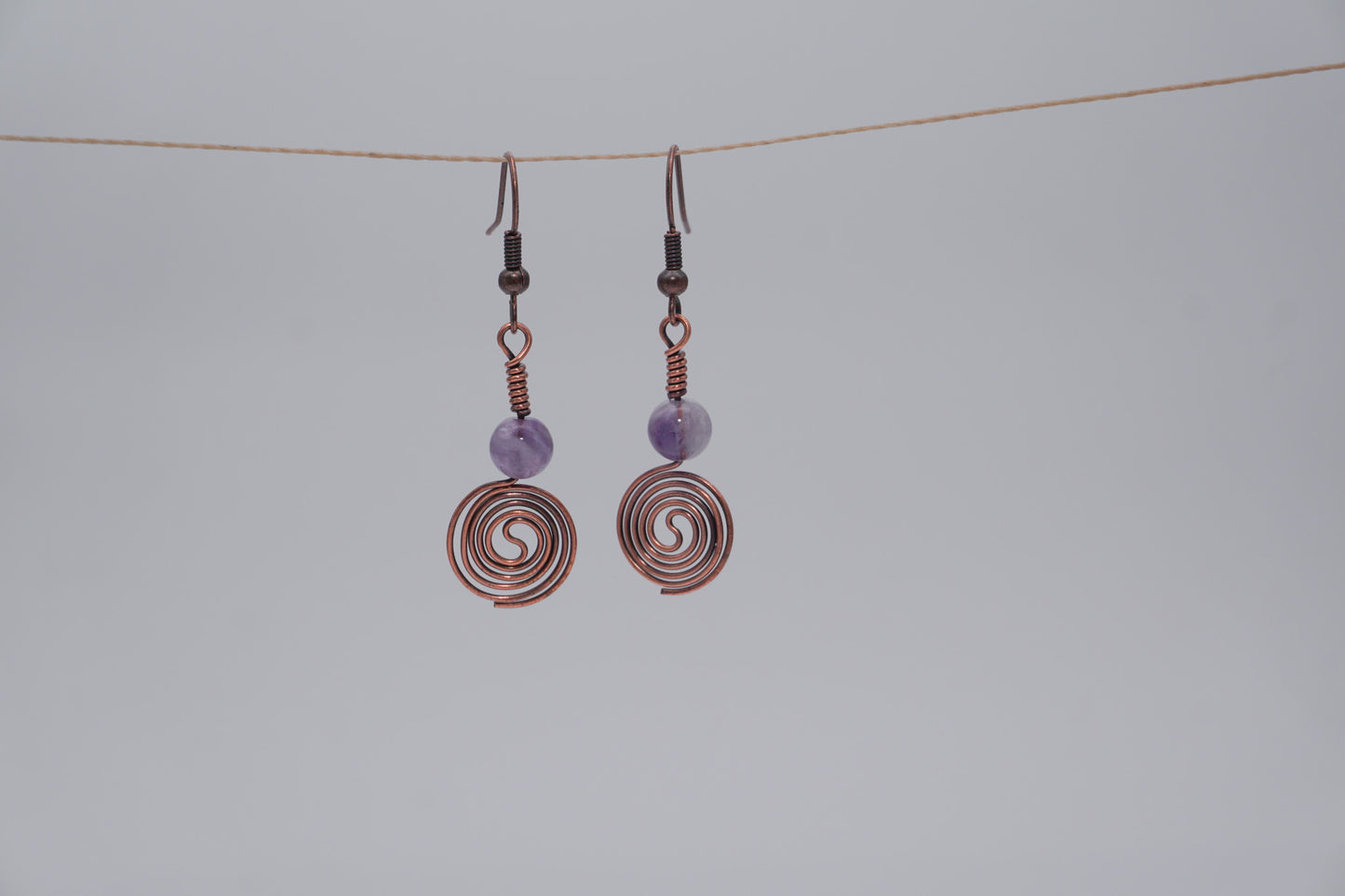 Copper Earrings Spiral Wire Wrap