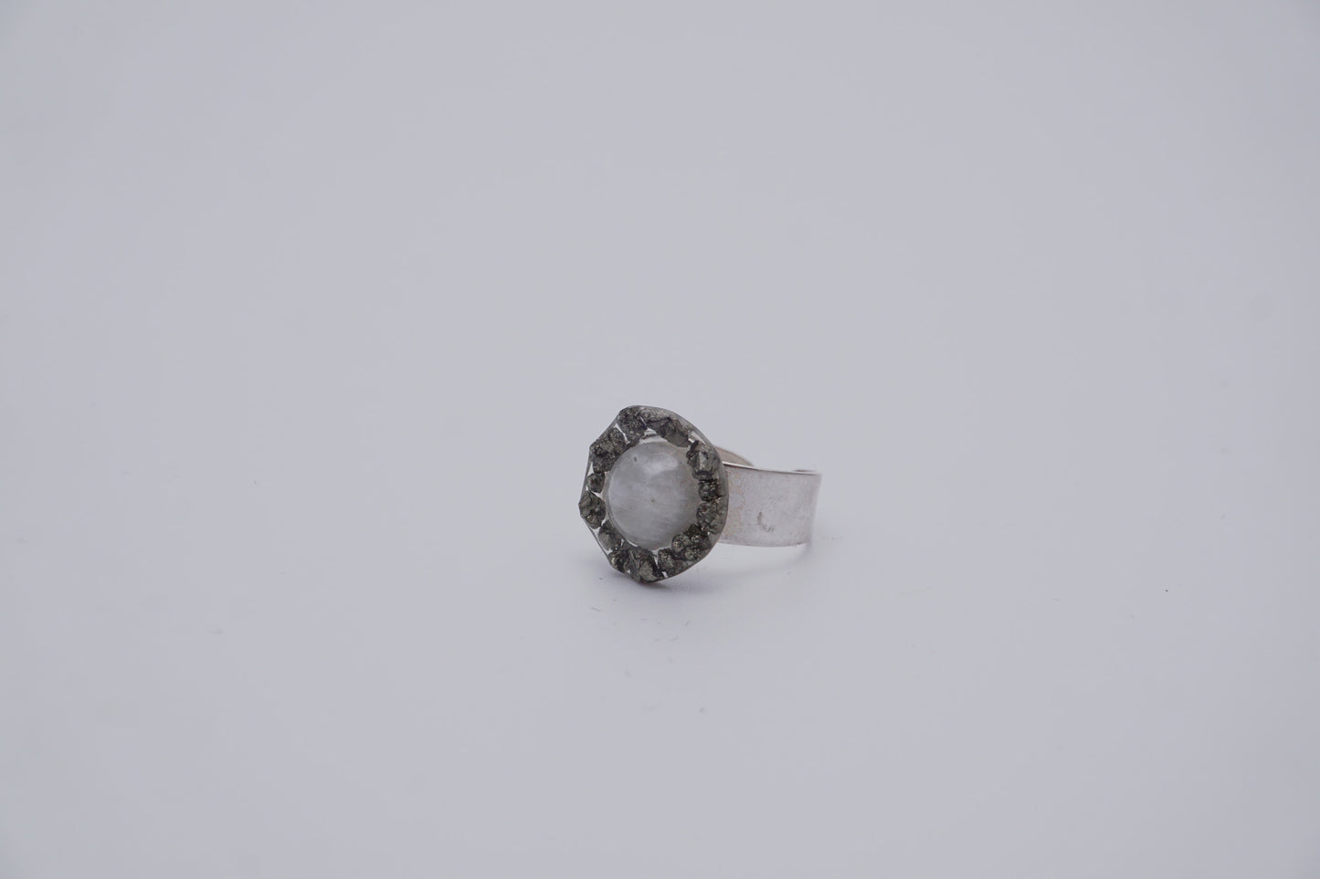 Silver Ring with Epoxy and Pyrite medium