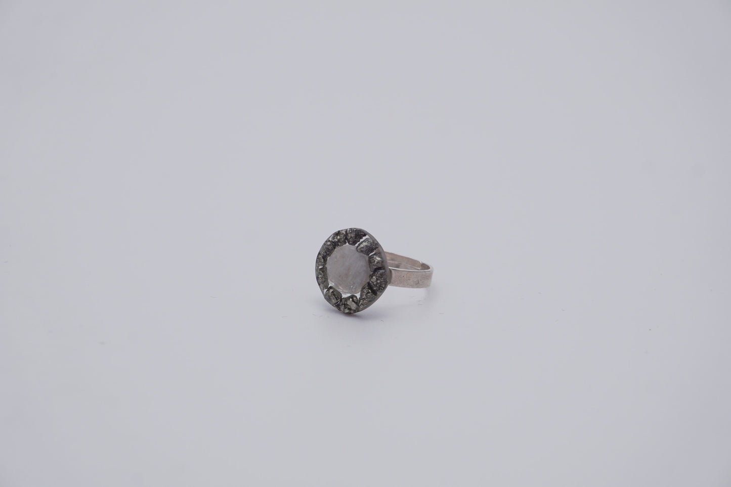 Silver Ring with Epoxy and Pyrite flat stone