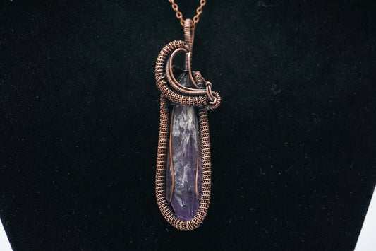 Copper Pendant Amethyst "Coiled"