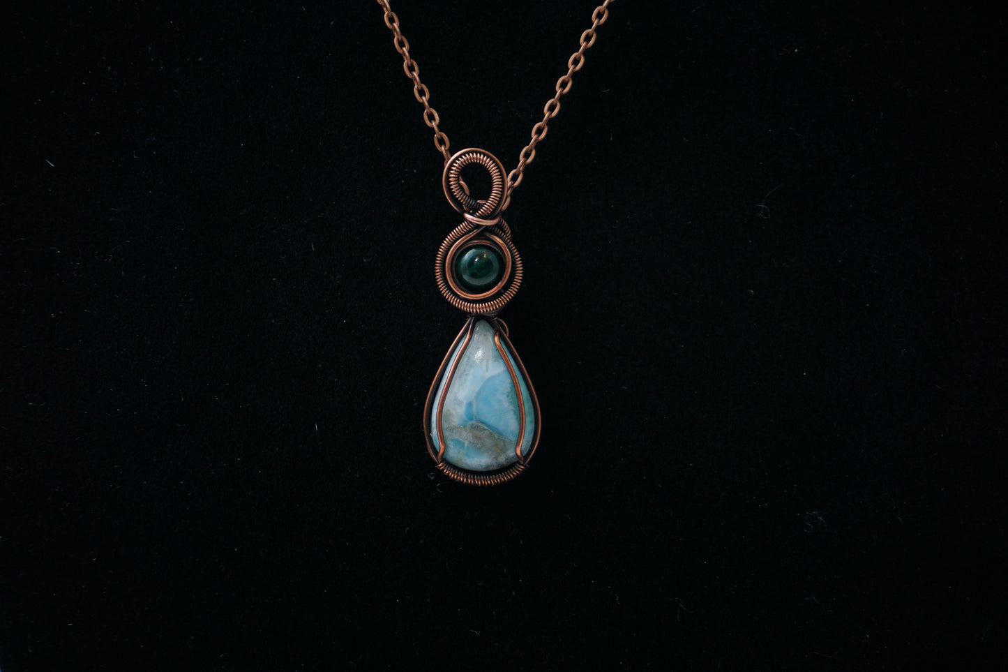 Copper Pendant Larimar/Malachite