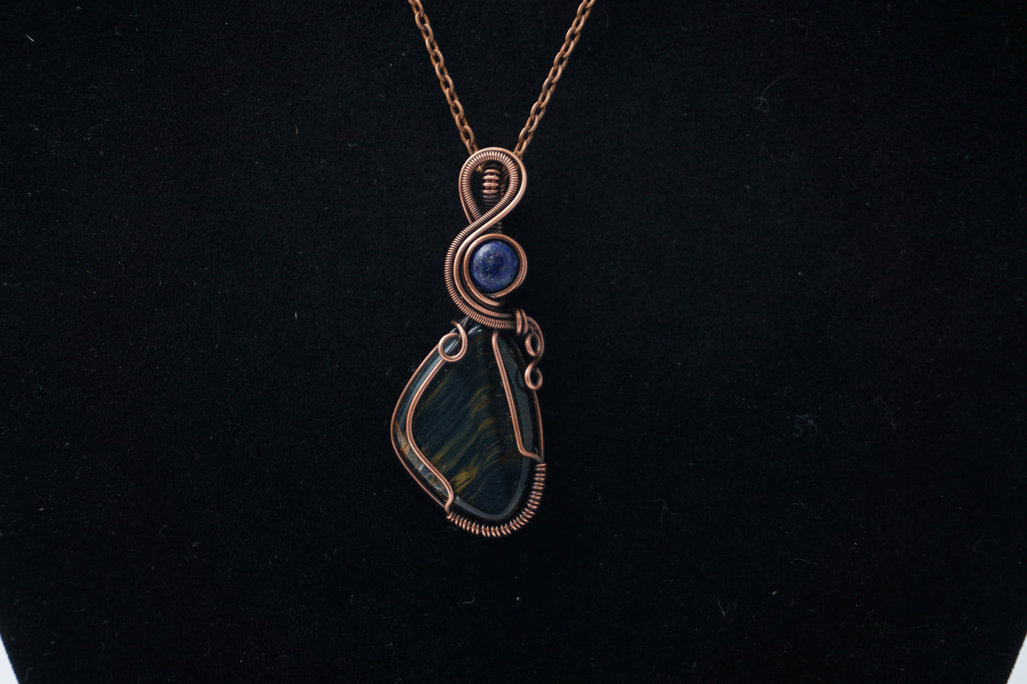 Copper Pendant Blue Tiger Eye/Lapis Lazuli