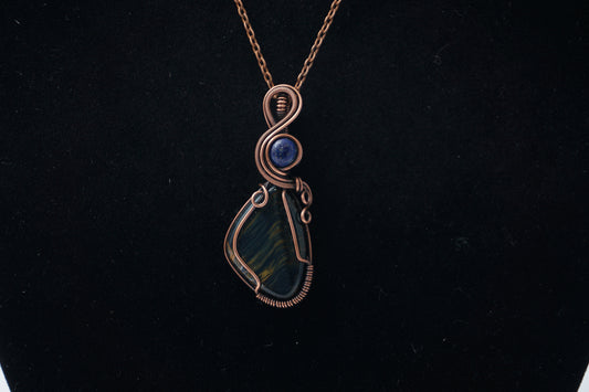 Copper Pendant Blue Tiger Eye/Lapis Lazuli